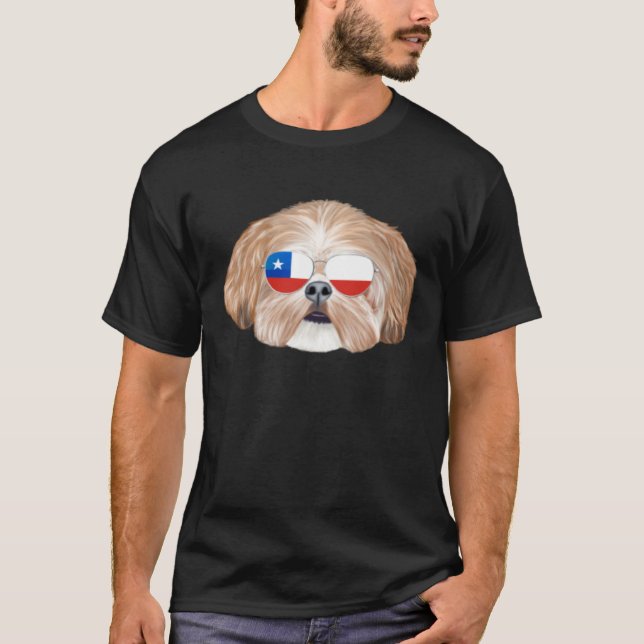 Chilean Flag Shih Tzu Dog Chile Pocket T-Shirt (Front)