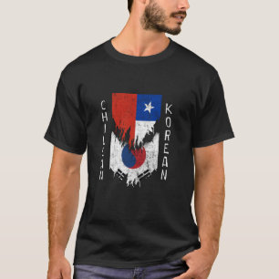 Chilean Korean Flags Ripped Torn Chile South Korea T-Shirt