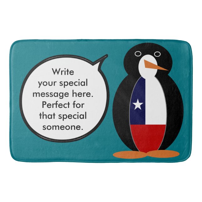 Chilean Talking Ms. Penguin Personalised Bath Mat (Front)