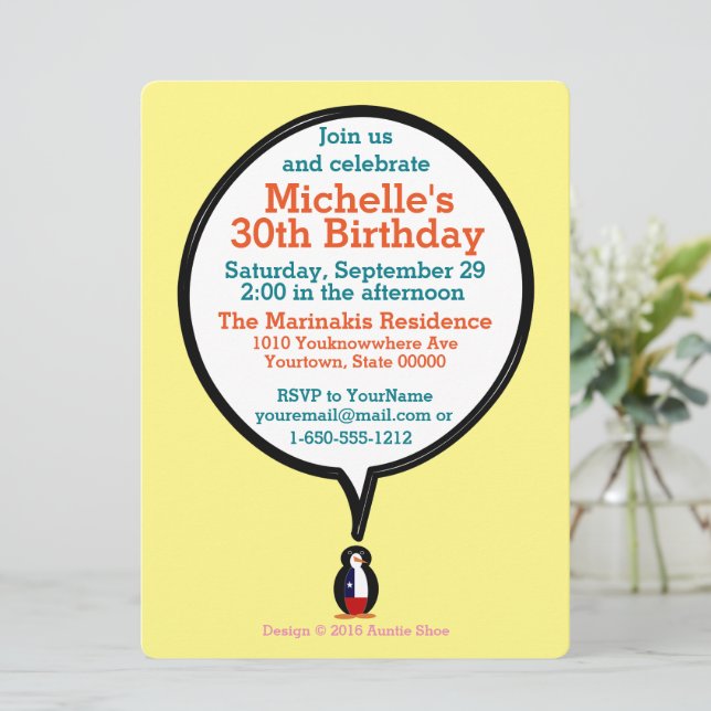Chilean Talking Ms. Penguin Personalised Invitation (Standing Front)
