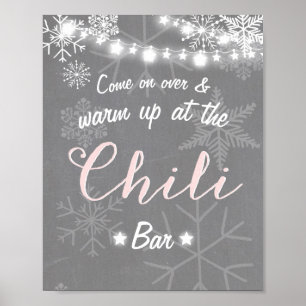 Chili Bar sign Pink snowflake Chilly Rustic Winter