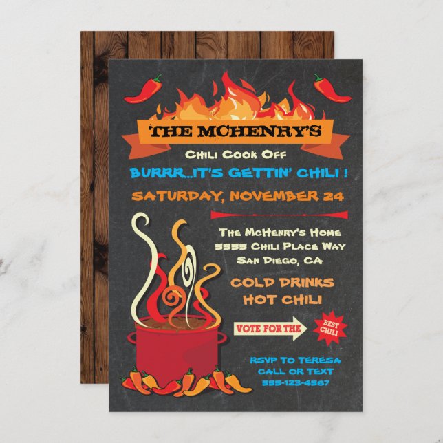 CHILI COOK OFF Chalkboard Party Poster Invitation (Front/Back)