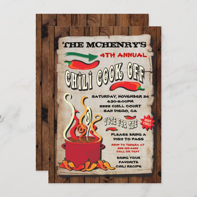 CHILI COOK OFF Party Poster Invitation (Front/Back)