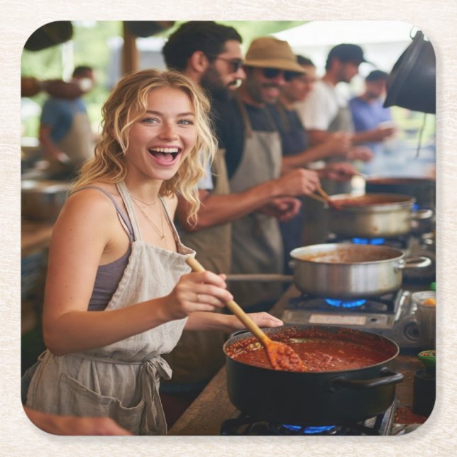 Chili Cook Off Photo Customize Square Paper Coaster (Front)