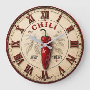 Chili Just Chilling Vintage Kitchen Red Pepper  Large Clock