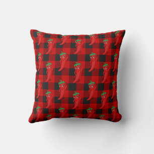 Chili Pepper Buffalo Plaid Pattern Black and Red  Cushion