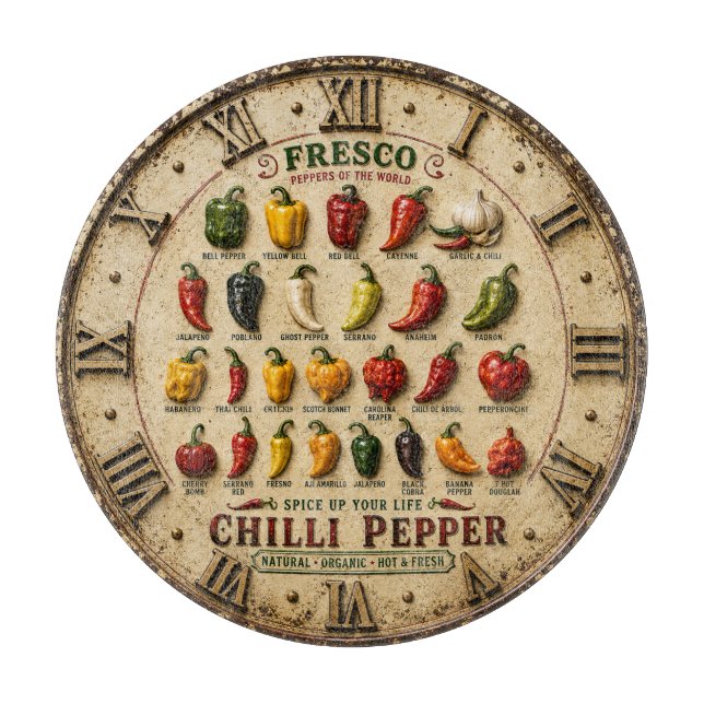 Chili Pepper Kitchen Rustic Farmhouse Chef Gift Cutting Board (Front)