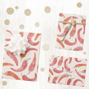 Chili Pepper Red Cream Watercolor Food Art Wrapping Paper Sheet