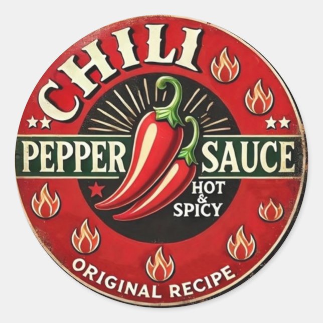 Chili Pepper Sauce Metal Wall design Sign Classic Round Sticker (Front)