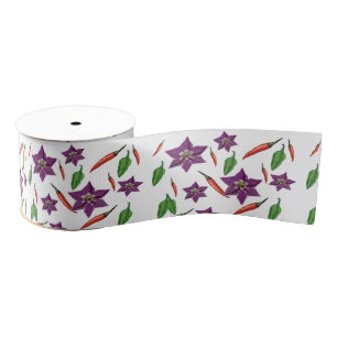 Chili Peppers Blossom Botanical Grosgrain Ribbon