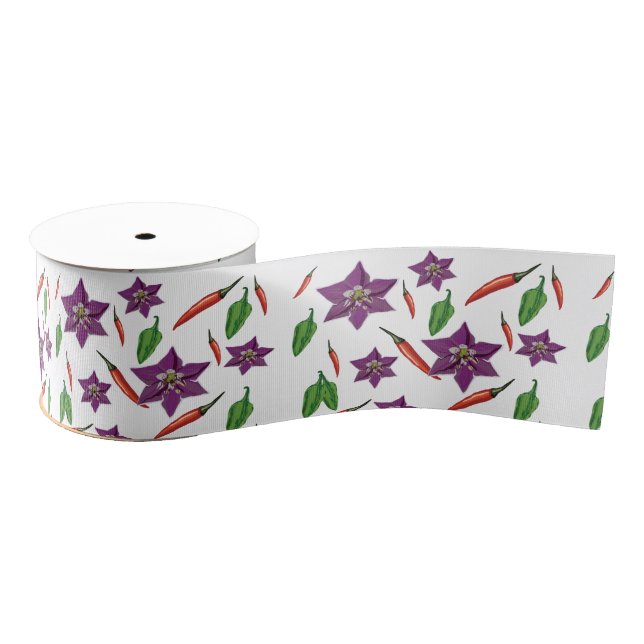 Chili Peppers Blossom Botanical Grosgrain Ribbon (Spool)