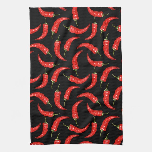 Chili peppers on black tea towel (Vertical)
