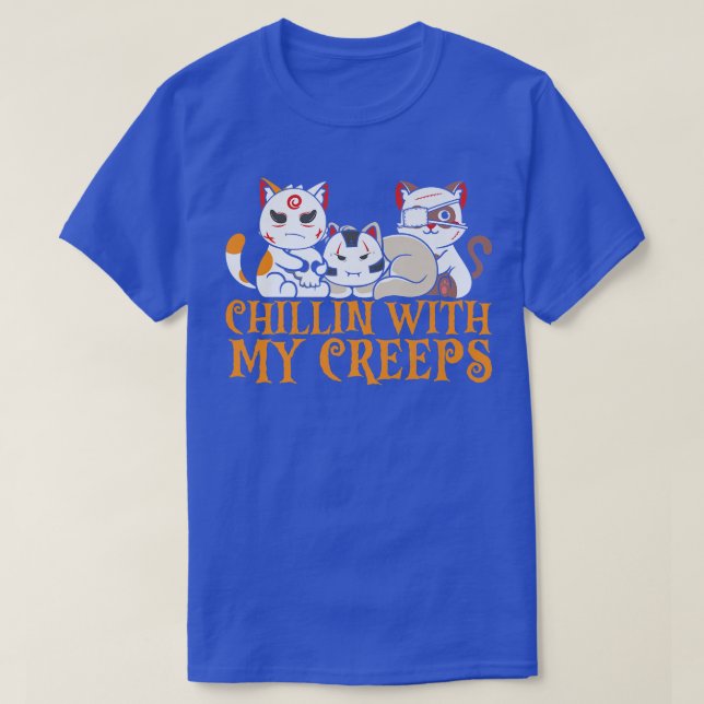 Chilin with My Creeps Scary Halloween Cat Costume  T-Shirt (Design Front)