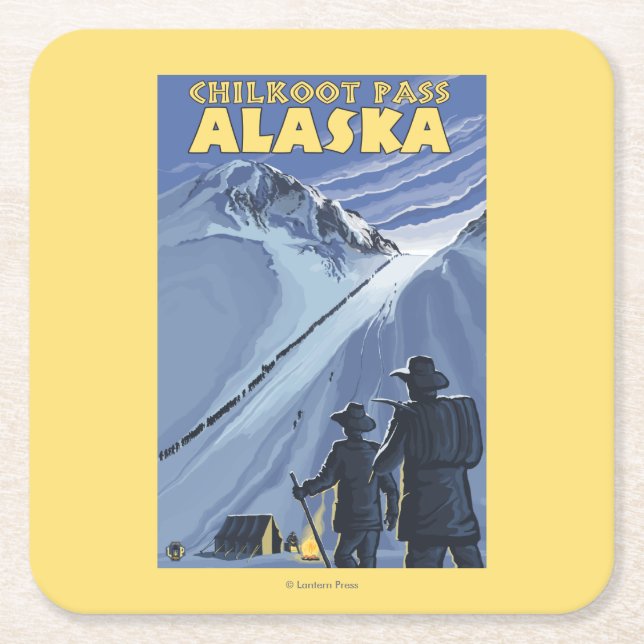 Chilkoot Pass, Alaska Gold Miners Square Paper Coaster (Front)