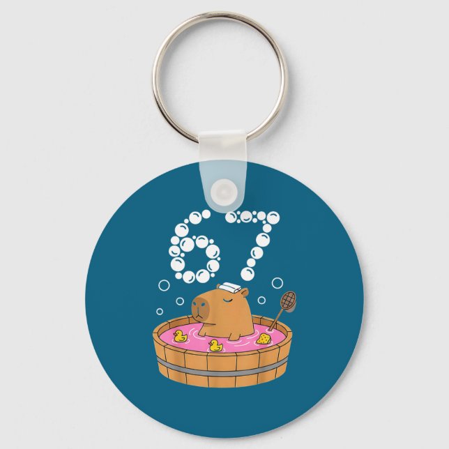 Chill Bath Tub Capybara Sauna 67 Relaxed Animal Fu Key Ring (Front)