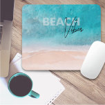 Chill Beach Vibes Ocean Photo Blue Water Mouse Mat<br><div class="desc">Chill out at the office with the beautiful drone shot of a beach with Beach in all capital letters in a white overlay. Vibes is a black,  handwritten font.</div>