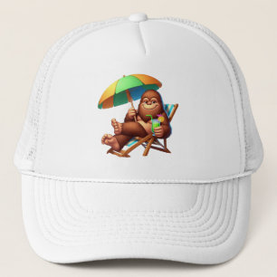 Chill Bigfoot Beach Vibes Funny Summer Sasquatch Trucker Hat