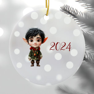 Chill Boy Christmas Elf Ceramic Ornament