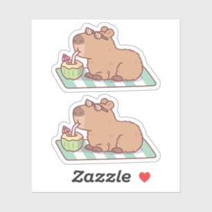 Chill Capybara Drinking Coconut Juice