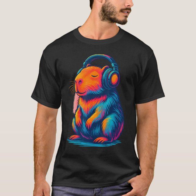 Chill Capybara Music Graphic Video Games Headphone T-Shirt (Front)