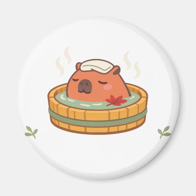 Chill Capybara Onsen Hot Spring Fridge Magnet (Front)