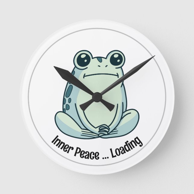 Chill Cartoon Zen Frog, Cute Meditating Frog Round Clock (Front)