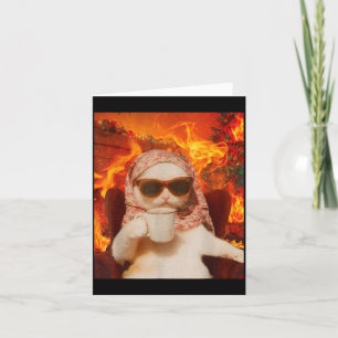 Chill Cat And Coffe Xmas Funny Cat Meme Y2k Joke Card