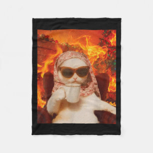 Chill Cat And Coffe Xmas Funny Cat Meme Y2k Joke Fleece Blanket