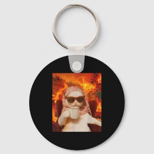 Chill Cat And Coffe Xmas Funny Cat Meme Y2k Joke  Key Ring