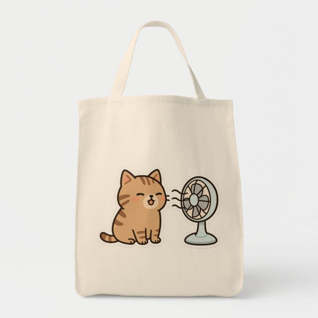 Chill Cat by the Fan – Cute Summer Sticker" Tote Bag (Front)