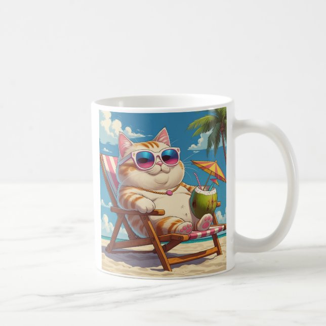 Chill Cat on the Beach – Funny Vacation Mug (Right)