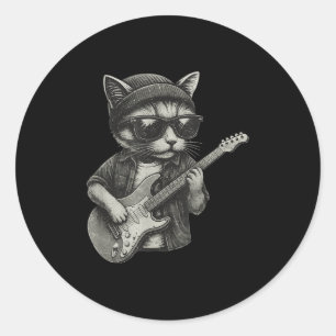 Chill Cat Playing Guitar Rock Music Funny Animal T Classic Round Sticker