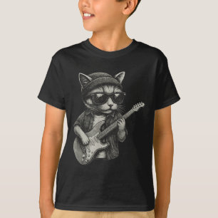 Chill Cat Playing Guitar Rock Music Funny Animal T T-Shirt