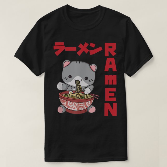 Chill Cat Ramen Anime Noodles Kawaii Japanese Sket T-Shirt (Design Front)