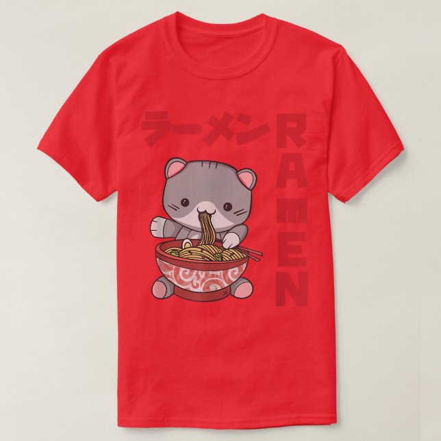Chill Cat Ramen Anime Noodles Kawaii Japanese Sket T-Shirt (Design Front)