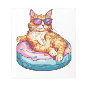 Chill Cat Summer Vibes � Poolside Funny Kitty Notepad