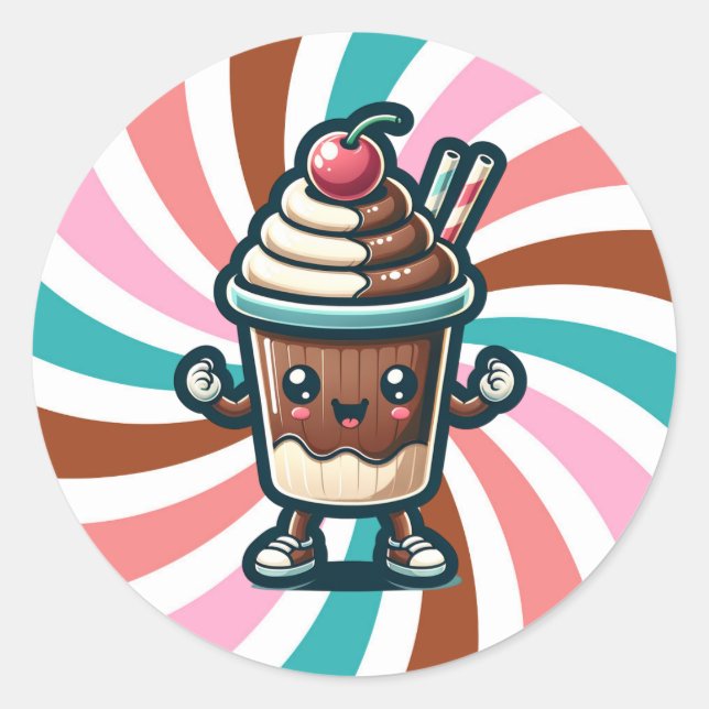 Chill Chocolate Milkshake Pun  Classic Round Sticker (Front)