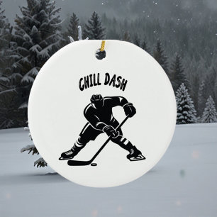 chill dash christmas hockey player Coach Ceramic Tree Decoration