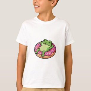 Chill Frog Relaxing on Pink Sprinkled Doughnut Kid T-Shirt