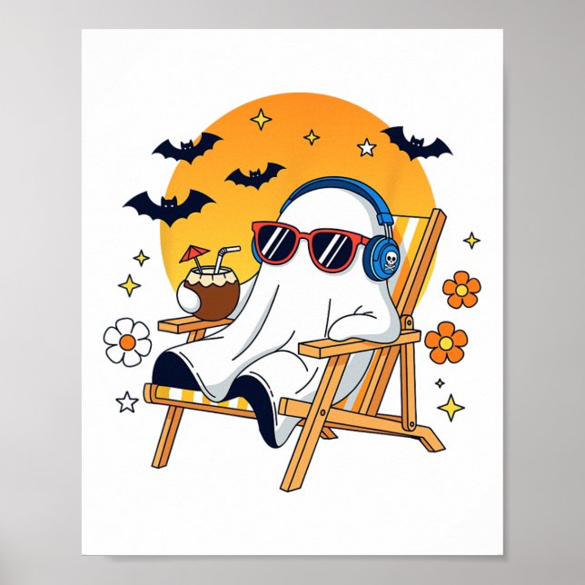 Chill Ghost Halloween Vacation Funny Beach Vibes  Poster (Front)
