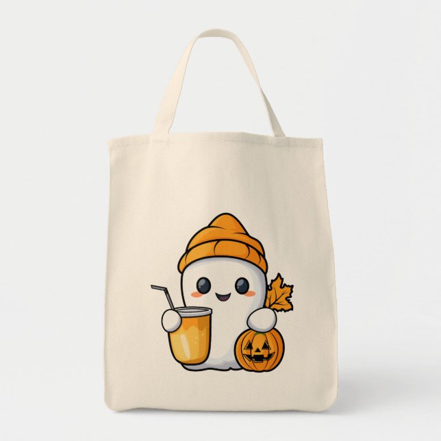 Chill Ghost Warm Coffee Cosy Fall Tote Bag (Front)