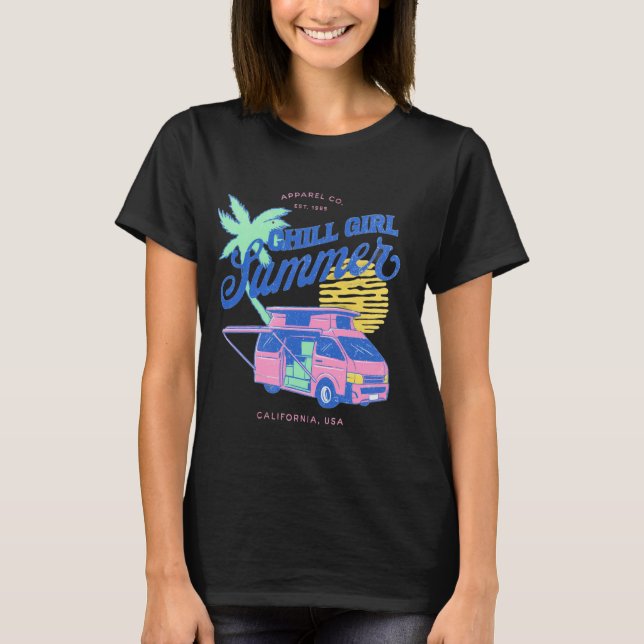 Chill Girl Summer Retro Van Design – California Vi T-Shirt (Front)