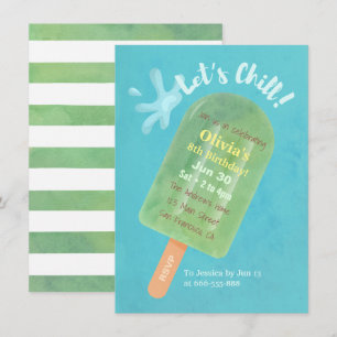Chill Green Popsicle Cool Summer Birthday Party Invitation