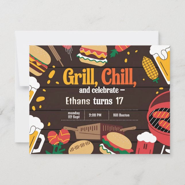Chill Grill and Beer Birthday Invitation Card (Front)