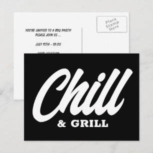 Chill & Grill BBQ party invitation postcards
