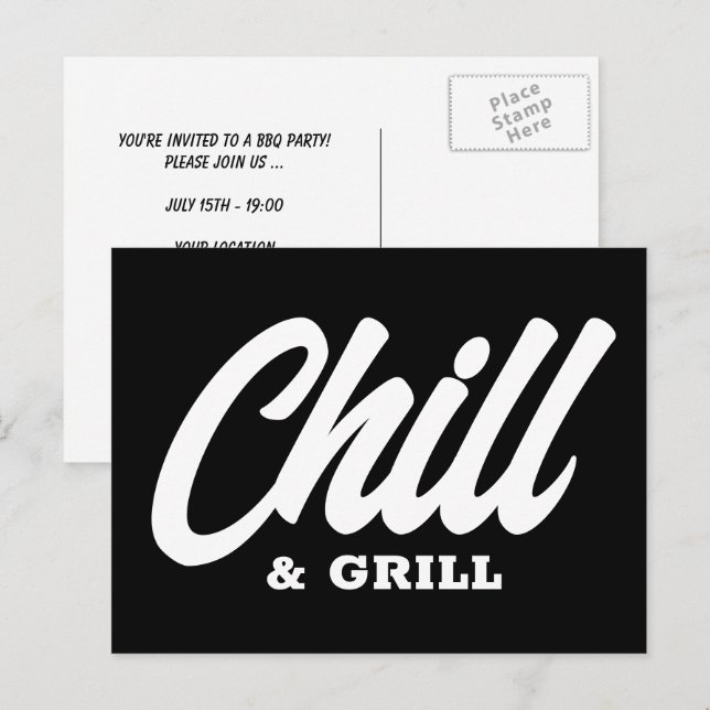 Chill & Grill BBQ party invitation postcards (Front/Back)