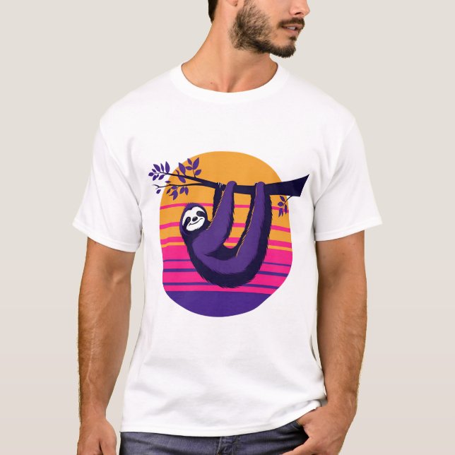 Chill Like a Sloth – Retro Sunset Sloth T-Shirt (Front)