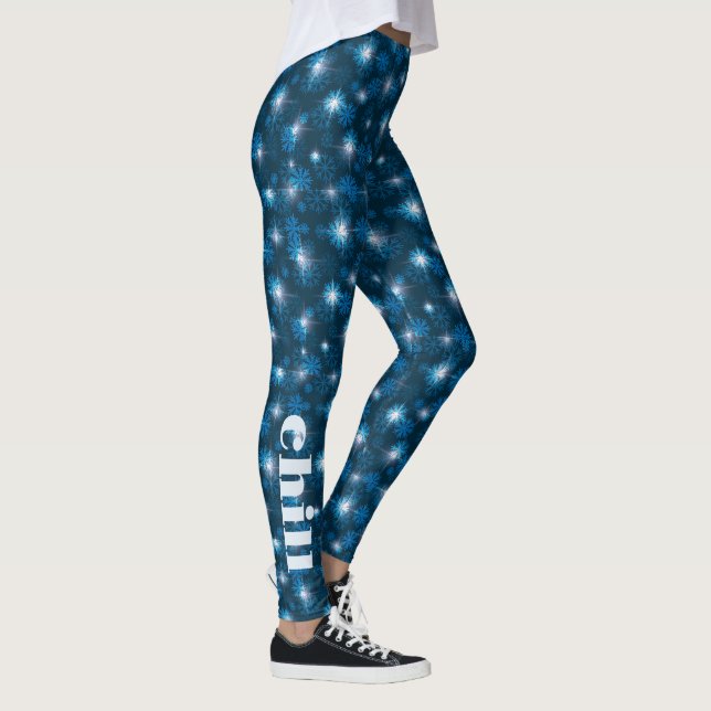 "chill" Midnight Blue Sparkling Snow Leggings (Right)
