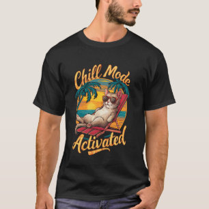 chill mode activated cat with glasses on beach T-Shirt