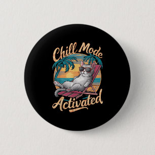 Chill Mode Activated Cat With Gles On Beach 6 Cm Round Badge